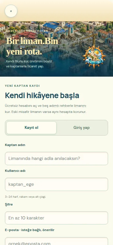 Hesap açma: 0.23 oyun ekranı